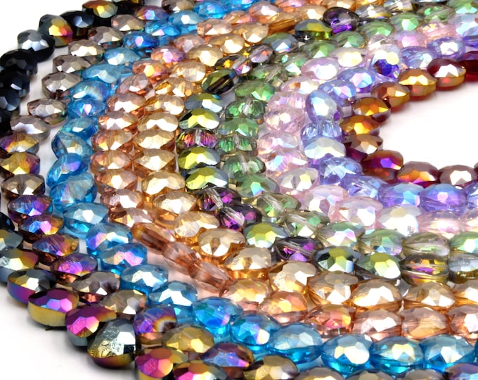 Chinese Crystal Beads | Mystic Coated Faceted Heart Beads | AB Coated Chinese Crystal Hearts | Loose Beads