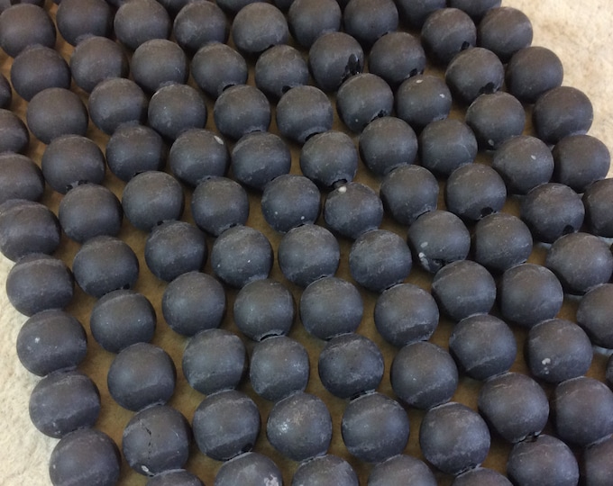 10mm Natural Jet Black Obsidian Matte Finish Round/Ball Shaped Beads with 2.5mm Holes - 7.75" Strand (Approx. 20 Beads) - LARGE HOLE BEADS