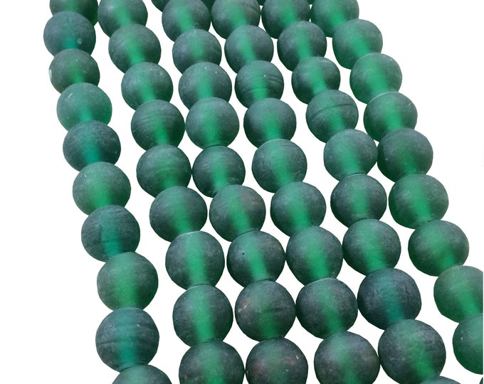 12mm Matte Pine Green Irregular Rondelle Shaped Indian Beach/Sea Glass Beads - Sold by 16" Strands - Approximately 34 Beads per Strand