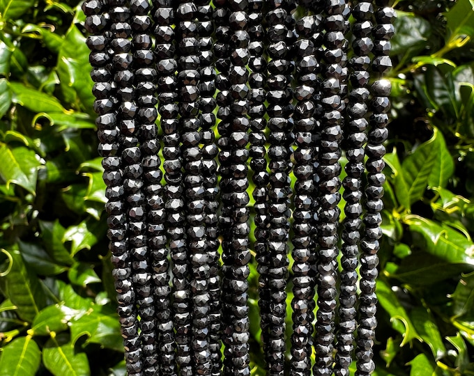Black Spinel Rondelle Shaped Beads - 4mm Faceted