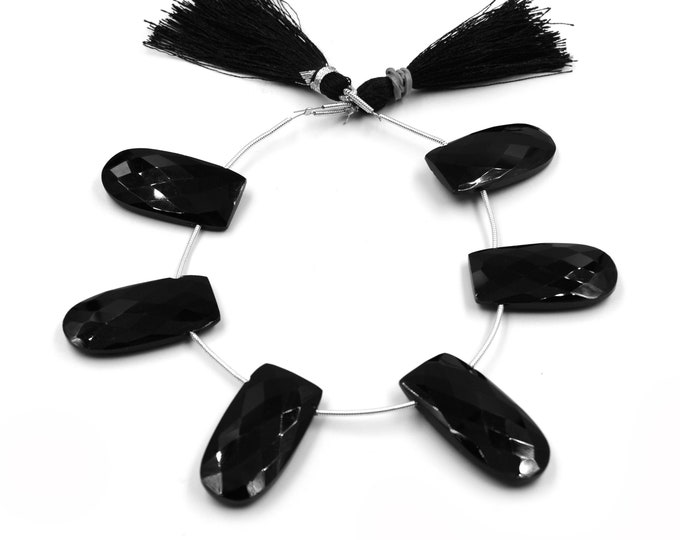 Black Onyx Beads | Hand Cut Indian Gemstone | 15mm x 30mm U Shaped Beads | High Quality Black Onyx | Loose Gemstone Beads
