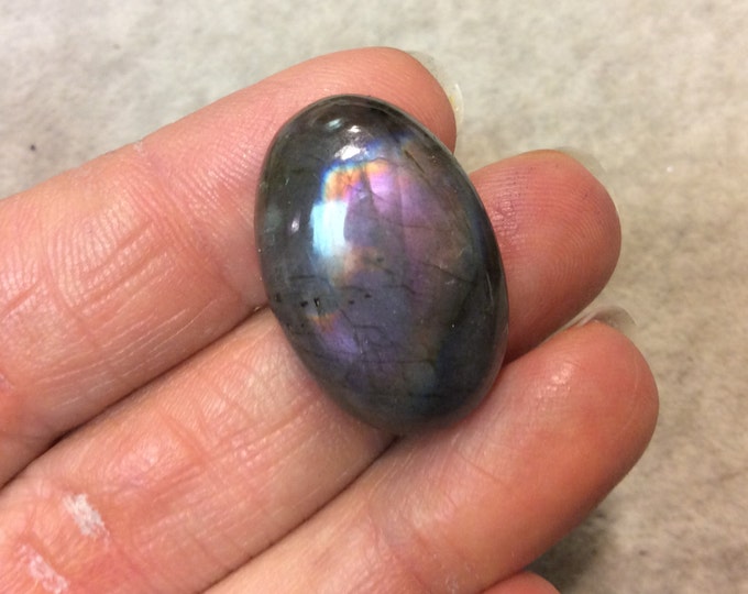Purple Labradorite Oblong Oval Shaped Flat Back Cabochon - Measuring 18.5mm x 28mm, 8mm Dome Height - Natural High Quality Gemstone
