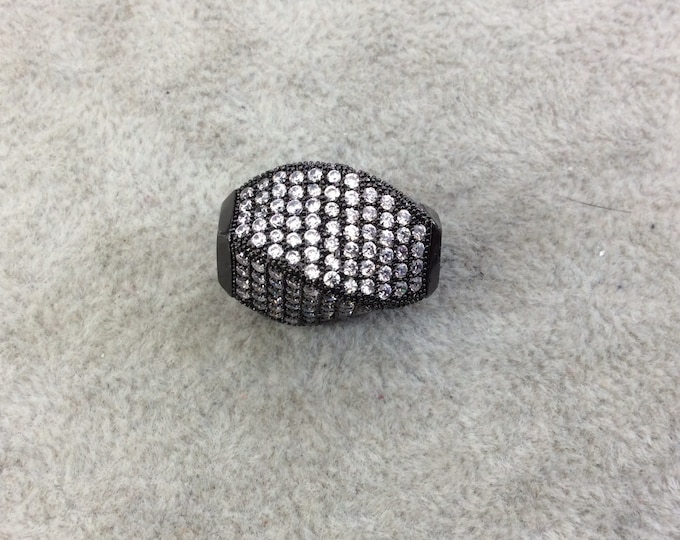 Gunmetal Plated CZ Cubic Zirconia Inlaid Twisted Barrel Bead  - Measures 13mmx20mm, Approx. - Sold Individually, RANDOM