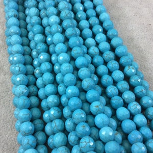 Faceted Turquoise Howlite Beads: 8mm Round Gemstone Strand