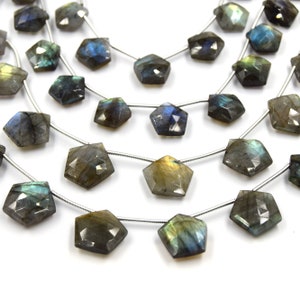 Labradorite Beads | Hand Cut Indian Gemstone | 10mm AND 15mm Pentagon Shaped Beads | AAA Labradorite | Loose Gemstone Beads