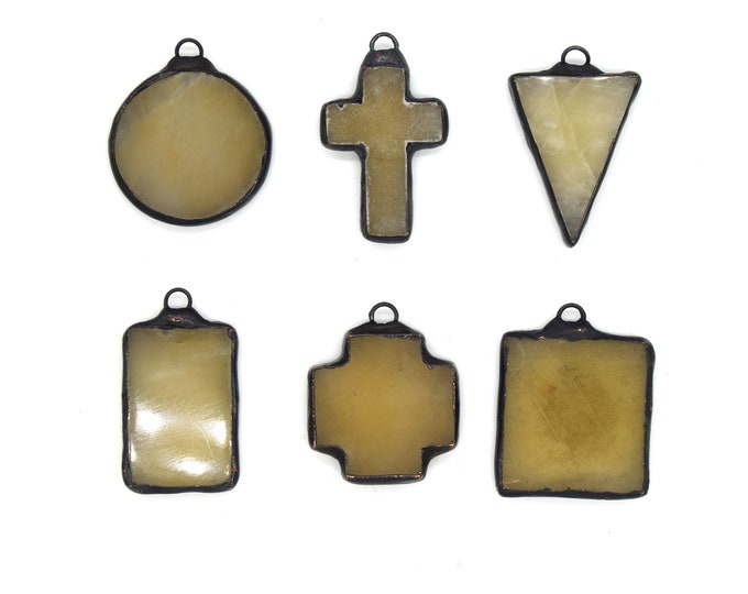 Soldered Agate Gemstone Pendants | Gemstone Pendants with Soldered Gunmetal Edging | Circle Triangle Plus Cross Rectangle Shapes Available