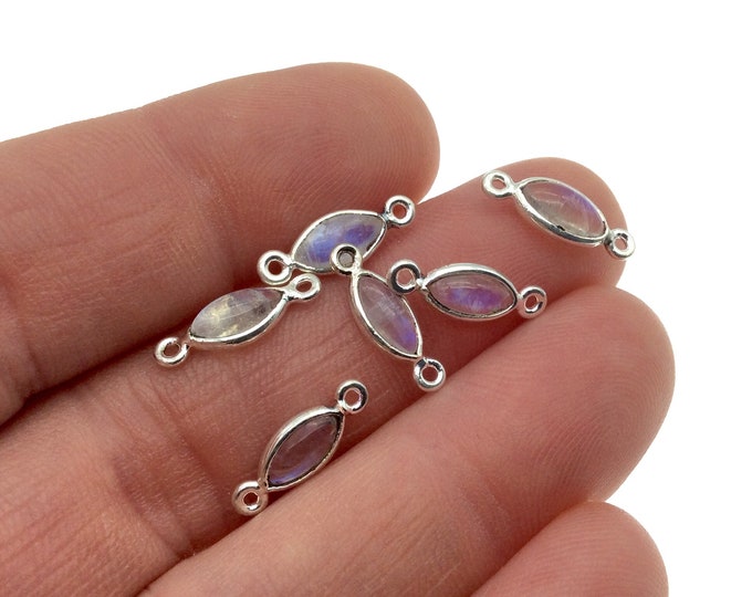 BULK PACK of Six (6)  Sterling Silver smooth Moonstone Marquise Shaped Bezel Connectors - Measuring 5mm x 7mm. Approximately.