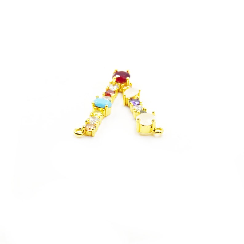 25mm x 35mm Letter V Multi-color Rhinestone Pendant with Two Loops Gold Alphabet Rhinestone Pendant