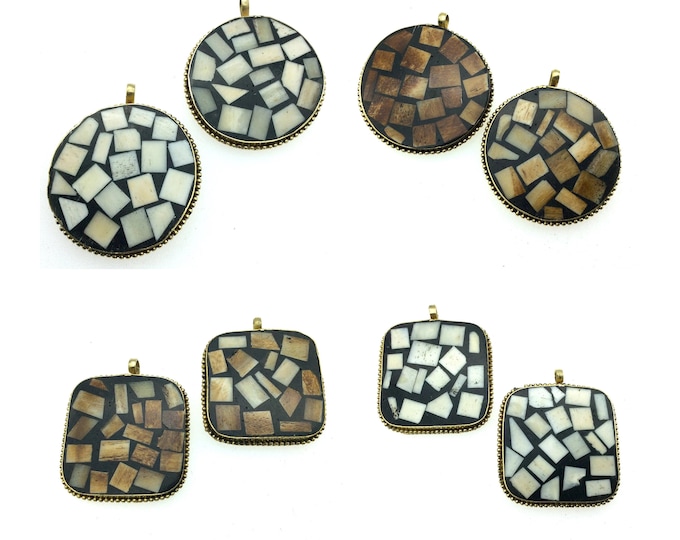 Ox Bone and Resin Mosaic Pendants | Round Focal Pendant | Square Focal Pendant