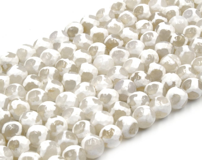 Tibetan Agate Beads | Dzi Beads | Dyed White Faceted Spotted Round Gemstone Beads - 6mm 8mm 10mm 12mm Available