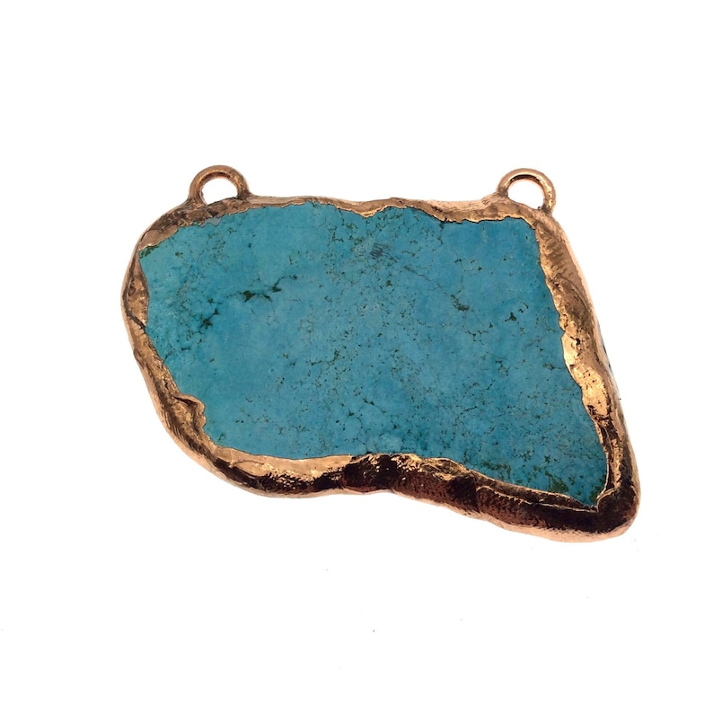 OOAK Rose Gold Electroplated Stabilized Freeform Shaped Two Loop Pendant 017 ~ 57mm x 42mm Chinese Turquoise Bezel Sold As Pictured