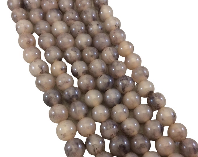 10mm Smokey Brown Lightweight Glossy Acrylic Smooth Finish Round/Rondelle Shaped Beads with 2.5mm Holes - 16" Strand (Approx. 43 Beads)