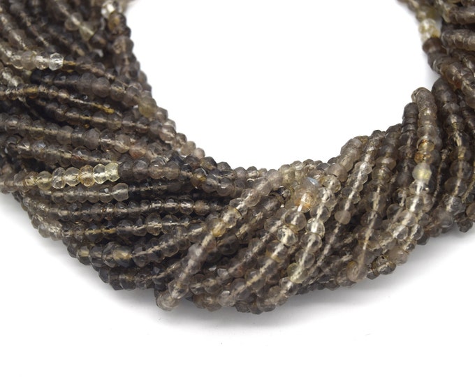 5mm Faceted Smoky Quartz Rondelle Shaped Beads