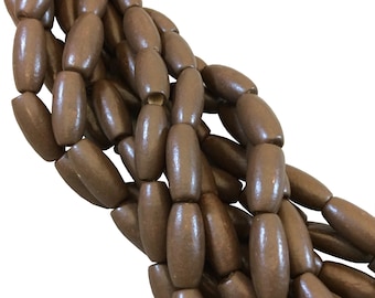 Chocolate Brown Natural Wood Tube/Barrel Beads - 14.5" Strand (Approx. 24 Beads) - Measuring 7mm x 16mm - 2mm Hole Size - Sold by the Strand