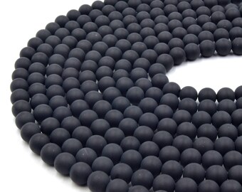 Matte Black Agate Round Beads | Natural Gemstone Jewelry Making Supplies