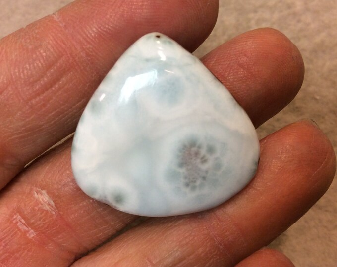 Natural Larimar Teardrop/Pear Shaped Flat Back Cabochon - Measuring 30mm x 29mm, 6mm Dome Height - Natural High Quality Gemstone