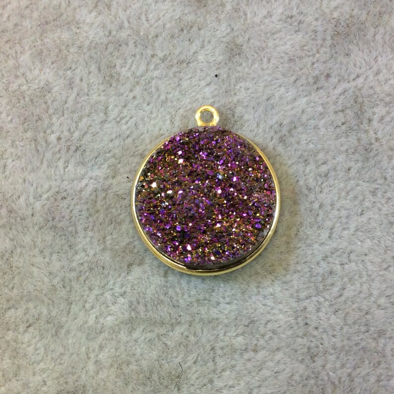 Druzy Agate Bezel Gold Finish Lavender Purple Coin Shaped Natural Bezel Pendant Component Sold Individually Measures 20mm x 20mm