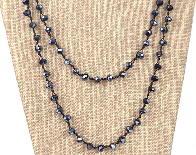 Chinese Crystal Beads | 72" - 8mm Metallic Navy Rondelle Chinese Crystal Glass Beads Hand Woven Necklace - Holiday Special!