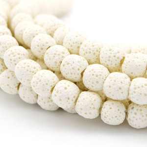White Round Diffuser Lava Beads | Volcanic Stone Jewelry Making Supplies