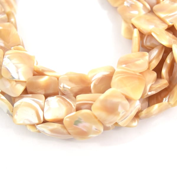 14mm Smooth Pearly White/Cream Abalone Mother of Pearl Square Shaped Beads - (Approx. 16" ~28 Beads)