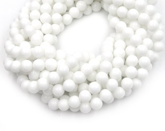 Dyed Glossy Jade Beads | Dyed Opaque White Round Gemstone Beads - 8mm 10mm 12mm Available