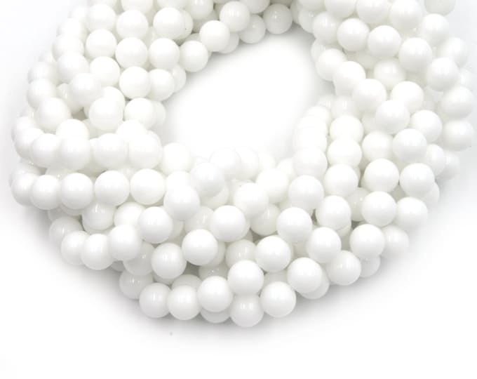 Dyed Glossy Jade Beads | Dyed Opaque White Round Gemstone Beads - 8mm 10mm 12mm Available