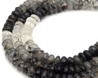 Tourmalinated Quartz Rondelle Beads (10mm) | Semi Precious Indian Gemstone Beads