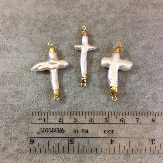Large Cross (Gold Plated) with Natural Hematite Beads 19 cm