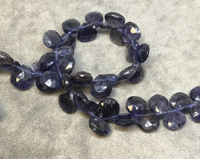 8-9mm x 8-9mm Faceted Heart/Teardrop Shaped Dark Iolite Beads - 9" Strand ( ~44 Beads) - High Quality Hand-Cut Semi-Precious Gemstone