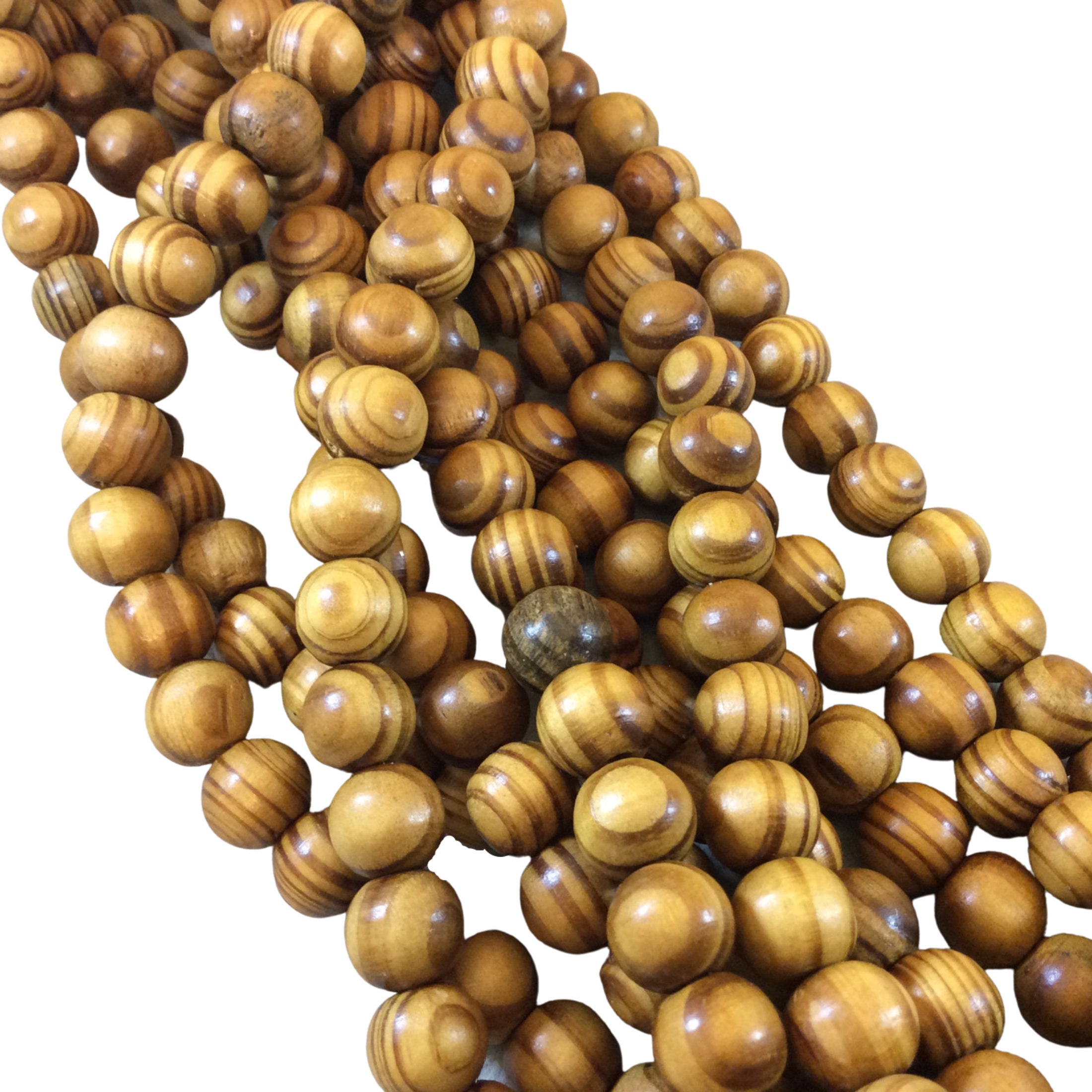 Wood Beads  Round Striped Yellow Brown Wooden Beads with 2mm Holes - 6mm  8mm 10mm 12mm Available