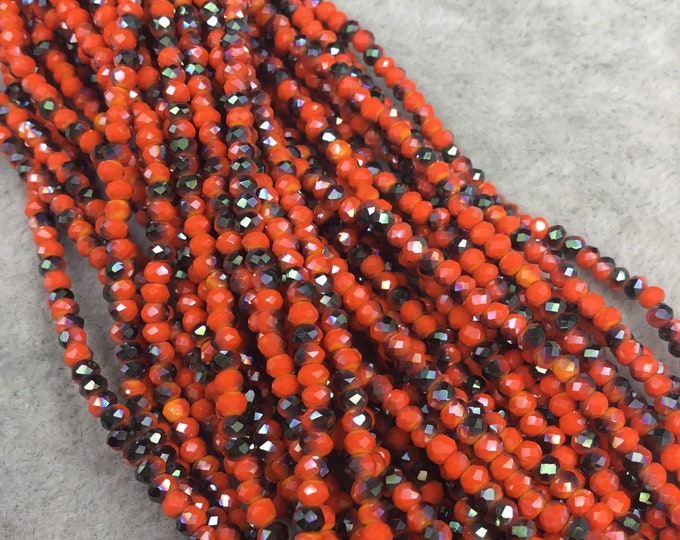 Chinese Crystal Beads | 2mm AB Metallic Finish Faceted Opaque Orange Black Rondelle Glass Beads