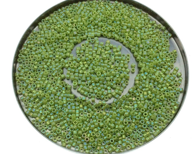 Size 11/0 Glossy Finish Opaque Chartreuse AB Genuine Miyuki Delica Glass Seed Beads - Sold by 7.2 Gram Tubes (Approx.1300 Beads per 2" Tube)