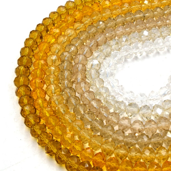 Chinese Crystal Beads | 8mm Faceted Transparent Rondelle Shaped Crystal Beads | Clear, Champagne, Tan, Yellow