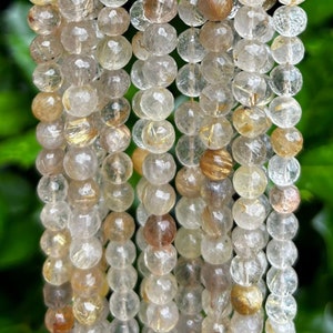8mm Faceted Golden Rutilated Quartz Beads | Hand-Cut Indian Quartz for Jewelry Making