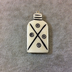 Medium Sized Bottle/Jar Shaped White/Off White Patterned Carved Bone Focal Pendant - Measuring 24mm x 45mm Approximately - Sold Individually