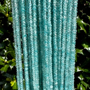 Apatite Beads - Natural Aqua Blue Faceted Rondelle Shaped Beads, 3mm Size, Sold by Single Strand
