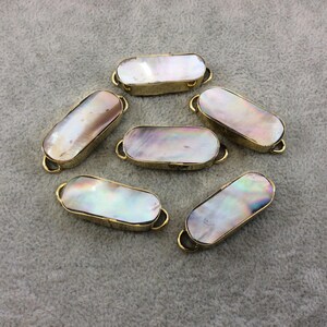 Abalone Shell Skinny Lünette | 1,25 &quot;schillernder grauer natürlicher oval geformter vergoldeter Lünettenstecker - Mess 14 mm x 33 mm