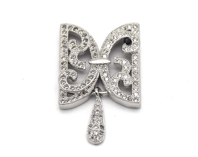 15mm x 25mm Silver Plated Cubic Zirconia Encrusted/Inlaid Ornate Butterflied Shaped Connector w Drop