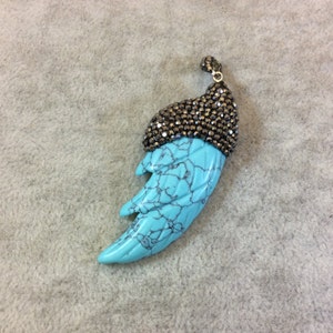 Rhinestone Turquoise Howlite Wing Pendant: Carved Feather Charm (23mm x 58mm)