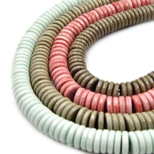 Glass Heishi Beads | Dyed Flat Heishi Shaped Beads | Mint Red Brown | Available in 6mm