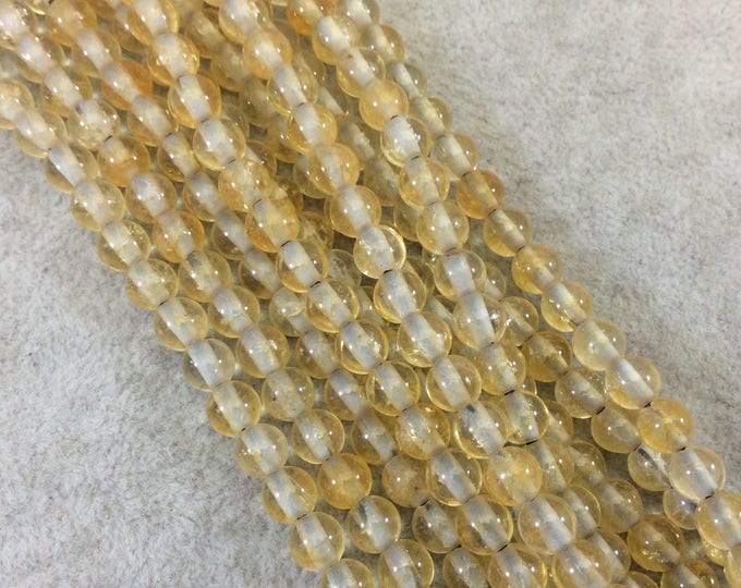 6mm Natural Yellow Citrine Smooth Glossy Round/Ball Shaped Beads With 2mm Holes - 7.5" Strand (Approx. 32 Beads) - LARGE HOLE BEADS