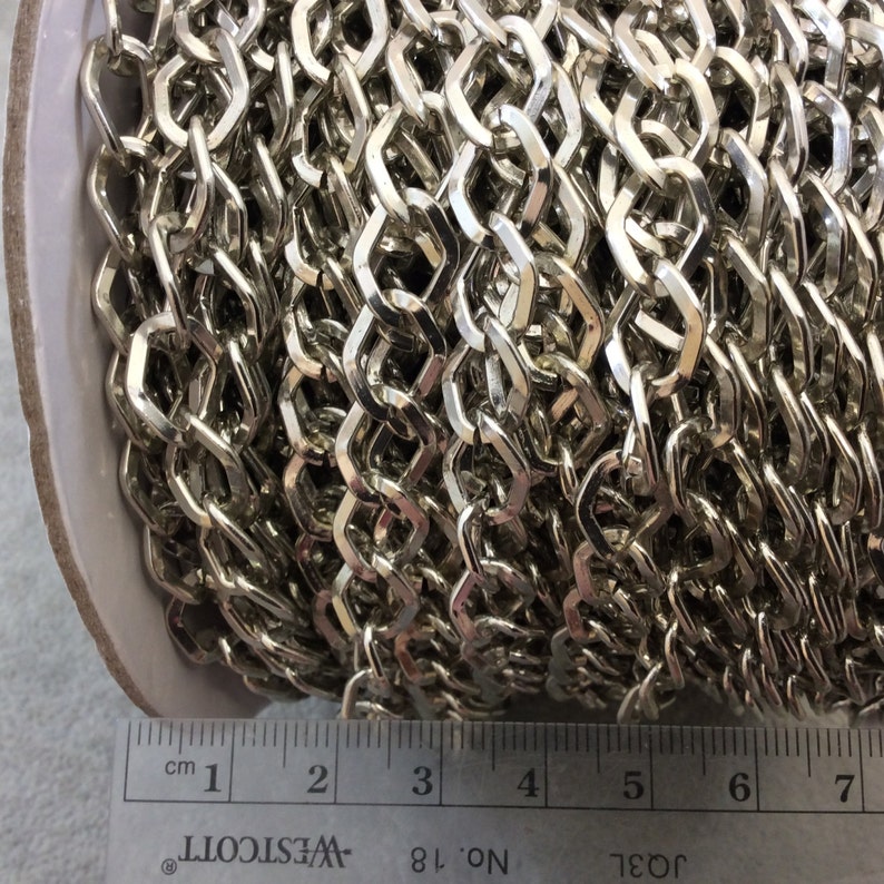 A1519 FULL SPOOL Three Finishes Available Silver Plated Aluminum Wide DiamondAngular Shaped Flat Link Curb Chain with 9mm x 11mm Links