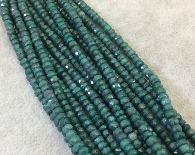 3mm x 4mm Faceted Rondelle Shape Enhanced Corundum (Emerald) Beads - 15" Strand (~ 140 Beads) - High Quality Hand-Cut Semi-Precious Gemstone