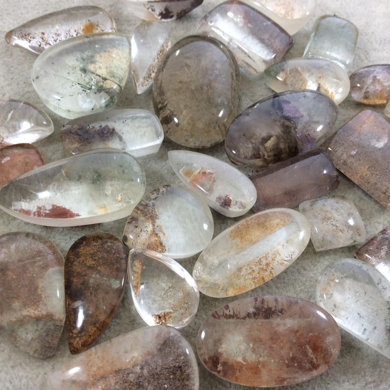 Natural Lodolite Measuring 19mm x 26mm ScenicGarden Quartz 9mm Dome Quality Gemstone Cab Rectangle Shaped Reverse Domed Cabochon