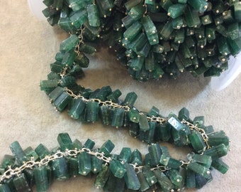 Silver Plated Copper Double Dangle Rosary Chain with 6-10mm Rectangle Shaped Aventurine Beads - Sold by the Foot Only - Natural Beaded Chain