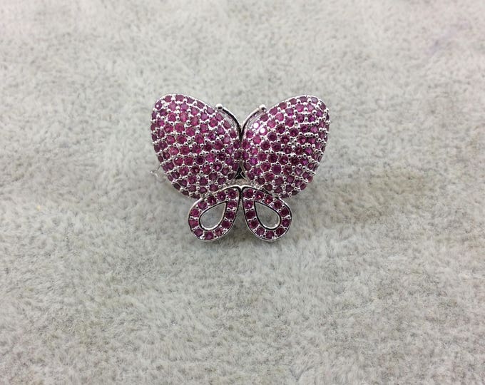 Silver Plated CZ Cubic Zirconia Inlaid Pink Butterfly Bolo Slide Copper - Measures 23mm x 28mm, Approx. - Sold Individually