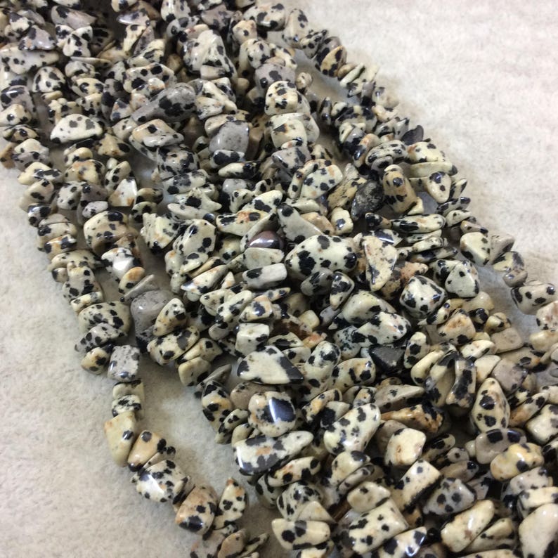 Sold by 32 Double Strands ~ 225 Beads - 2-4mm x 8-10mm Natural Spotted Dalmatian Jasper ChipNugget Shaped Beads with 1mm Holes