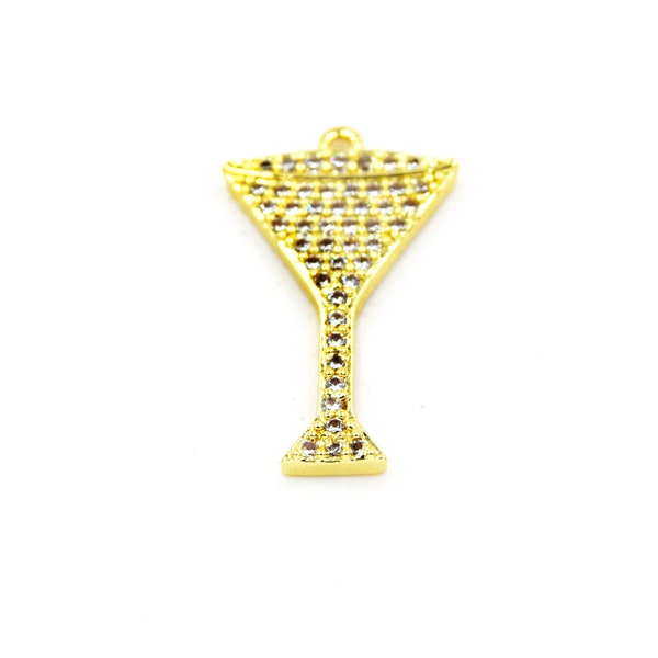 CZ Pendant | 15mm x 23mm Martini Glass Shaped Cubic Zirconia Gold Plated Pendant/Charm
