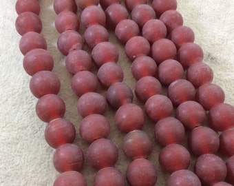 12mm Matte Stoplight Red Irregular Rondelle Shaped Indian Beach/Sea Glass Beads - Sold by 16" Strands - Approximately 34 Beads