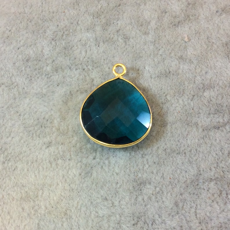 Natural Semi-precious Gemstone Measuring 18mm x 18mm Gold Finish Faceted Teal Quartz HeartTeardop Shaped Bezel Pendant Component